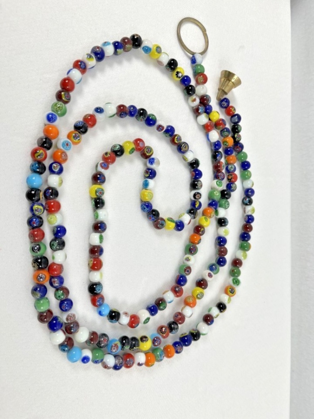 Vintage Italian Murano Millefiori Glass Bead 70" Strand Hand-knotted Beaded